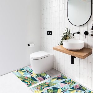 Birds Bathroom Mat Set (2 pcs) - 31" x 20" and 19.7" x 19.7" Waterproof Non-Slip Quick Dry Rug, Non-Absorbent Dirt Resistant Perfect for Bathroom and Restroom