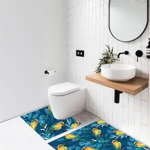 Birds Bathroom Mat Set (2 pcs) - 31" x 20" and 19.7" x 19.7" Waterproof Non-Slip Quick Dry Rug, Non-Absorbent Dirt Resistant Perfect for Bathroom and Restroom