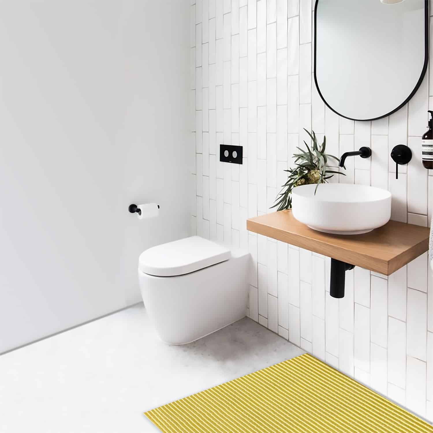 Plain Bathroom Mat - 31 x 26 Yellow Waterproof Non-Slip Quick