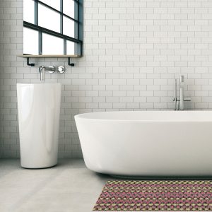Geometric Bathroom Mat - 35" x 26" Beige Waterproof Non-Slip Quick Dry Rug, Non-Absorbent Dirt Resistant Perfect for Kitchen, Bathroom and Restroom