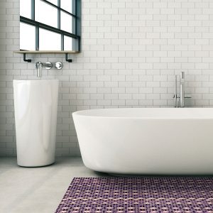 Geometric Bathroom Mat - 35" x 26" Purple Waterproof Non-Slip Quick Dry Rug, Non-Absorbent Dirt Resistant Perfect for Kitchen, Bathroom and Restroom