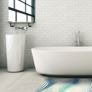 Waves Bathroom Mat - 35" x 26" Blue Waterproof Non-Slip Quick Dry Rug, Non-Absorbent Dirt Resistant Perfect for Kitchen, Bathroom and Restroom