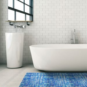 Criss-Cross Bathroom Mat - 35" x 26" Blue Waterproof Non-Slip Quick Dry Rug, Non-Absorbent Dirt Resistant Perfect for Kitchen, Bathroom and Restroom