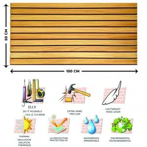 Dundee Deco 3D Wall Panels Wooden Effect - Cladding, Yellow Brown Wood Look Wall Paneling, Styrofoam Facing for Interior and Exterior Applications, DIY, Set of 10, Covers 54 sq ft