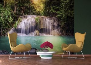 Waterfall and Lake in the Forest Brown Green Wall Mural 142 in x 106 in