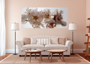 Plum Blossom White Pink Green Wall Mural 80 in x 35 in