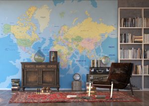 World Map Multicolor Wall Mural 142 in x 106 in