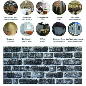 Dundee Deco 3D Wall Panels Brick Effect - Cladding, Charcoal White Stone Look Wall Paneling, Styrofoam Facing for Living Room, Kitchen, Bathroom, Balcony, Bedroom, Set of 10, Covers 54 sq ft
