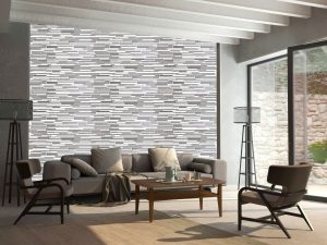 White Grey Faux Mosaic PVC 3D Wall Panel, 3.1 ft X 1.6 ft (95cm X 48cm), Interior Design Wall Paneling Decor, Total Coverage 4.9 sq. ft. (0.5 sq. m) - Single