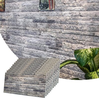 3D Wall Panels Brick Effect - Cladding, Light Grey Stone Look Wall Paneling, Styrofoam Facing for Living room, Kitchen, Bathroom, Balcony, Bedroom, Set of 10, Covers 53 sq ft