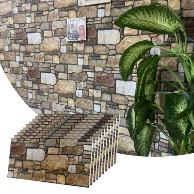 Dundee Deco 3D Wall Panels - Cladding, Brown Off-White Stone Look Wall Paneling, Styrofoam Facing for Interior and Exterior Applications, DIY, Set of 10, Covers 54 sq ft