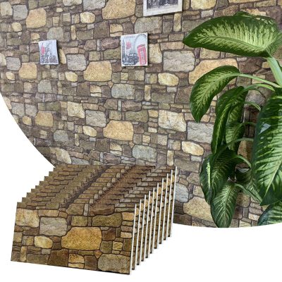 Dundee Deco 3D Wall Panels - Cladding, Gold Brown Stone Look Wall Paneling, Styrofoam Facing for Interior and Exterior Applications, DIY, Set of 10, Covers 54 sq ft