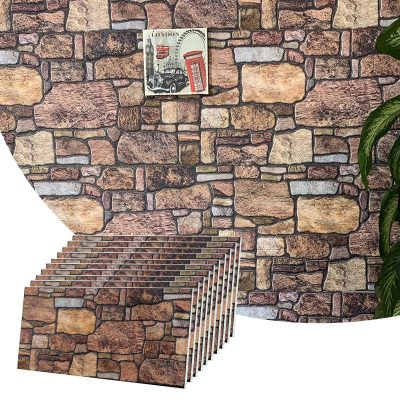 Dundee Deco 3D Wall Panels - Cladding, Copper Brown Sepia Stone Look Wall Paneling, Styrofoam Facing for Interior and Exterior Applications, DIY, Set of 10, Covers 54 sq ft