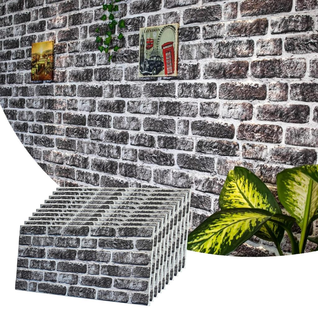 3D Wall Panels Brick Effect Charcoal White Stone Look