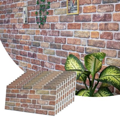 3D Wall Panels Brick Effect - Cladding, Brown Beige Stone Look Wall Paneling, Styrofoam Facing for Living room, Kitchen, Bathroom, Balcony, Bedroom, Set of 10, Covers 53 sq ft