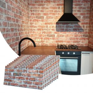 3D Wall Panels Brick Effect - Cladding, Red Brown Stone Look Wall Paneling, Styrofoam Facing for Living room, Kitchen, Bathroom, Balcony, Bedroom, Set of 10, Covers 53 sq ft