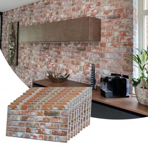 3D Wall Panels Brick Effect - Cladding, Red Grey Brown Stone Look Wall Paneling, Styrofoam Facing for Living room, Kitchen, Bathroom, Balcony, Bedroom, Set of 10, Covers 53 sq ft