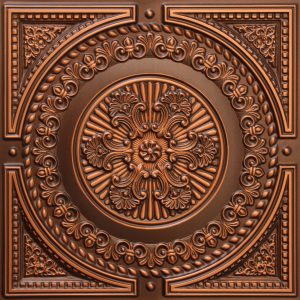 Rustic Damask Antique Copper Glue Up or Lay In, PVC 3D Decorative Ceiling Panel, 2 ft X 2 ft (60cm X 60cm), 4 sq ft (0.37 sq m) each - Single