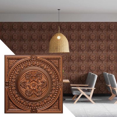 Rustic Damask Antique Copper Glue Up or Lay In, PVC 3D Decorative Ceiling Panel, 2 ft X 2 ft (60cm X 60cm), 4 sq ft (0.37 sq m) each - Single