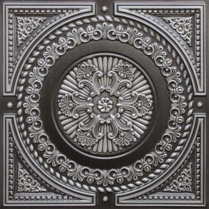 Rustic Damask Antique Silver Glue Up or Lay In, PVC 3D Decorative Ceiling Panel, 2 ft X 2 ft (60cm X 60cm), 4 sq ft (0.37 sq m) each - Single