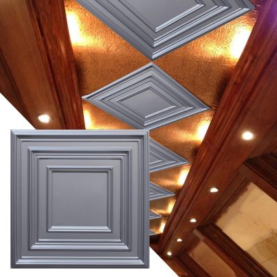 Traditional Square Pearl White Glue Up or Lay In, PVC 3D Decorative Ceiling Panel, 2 ft X 2 ft (60cm X 60cm), 4 sq ft (0.37 sq m) each - Single