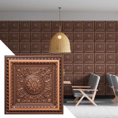 Victorian Floral Antique Copper Glue Up or Lay In, PVC 3D Decorative Ceiling Panel, 2 ft X 2 ft (60cm X 60cm), 4 sq ft (0.37 sq m) each - Single