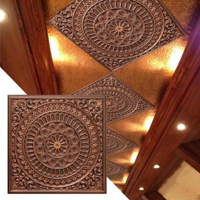 Victorian Transitional Antique Copper Glue Up or Lay In, PVC 3D Decorative Ceiling Panel, 2 ft X 2 ft (60cm X 60cm), 4 sq ft (0.37 sq m) each - Single