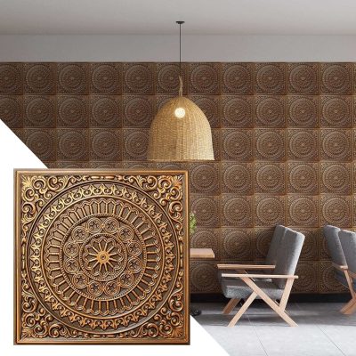 Victorian Transitional Antique Gold Glue Up or Lay In, PVC 3D Decorative Ceiling Panel, 2 ft X 2 ft (60cm X 60cm), 4 sq ft (0.37 sq m) each - Single