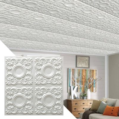 Modern Shapes Pearl White Glue Up, PVC 3D Decorative Ceiling Panel, 2 ft X 2 ft (62cm X 62cm), 4 sq ft (0.37 sq m) each - Single