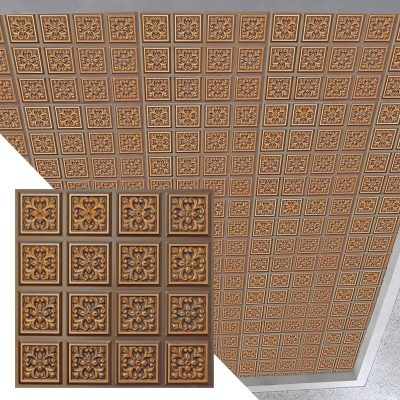 Rustic Patchwork Antique Gold Glue Up, PVC 3D Decorative Ceiling Panel, 2 ft X 2 ft (62cm X 62cm), 4 sq ft (0.37 sq m) each - Single