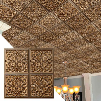 Rustic Patchwork Antique Gold Glue Up, PVC 3D Decorative Ceiling Panel, 2 ft X 2 ft (62cm X 62cm), 4 sq ft (0.37 sq m) each - Single