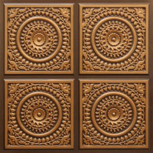 Victorian Patchwork Antique Gold Glue Up, PVC 3D Decorative Ceiling Panel, 2 ft X 2 ft (62cm X 62cm), 4 sq ft (0.37 sq m) each - Single