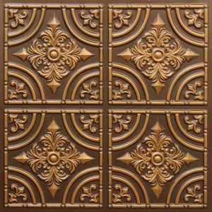 Rustic Patchwork Antique Gold Glue Up, PVC 3D Decorative Ceiling Panel, 2 ft X 2 ft (62cm X 62cm), 4 sq ft (0.37 sq m) each - Single