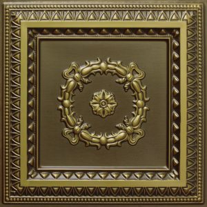 Rustic Traditional Antique Brass Glue Up or Lay In, PVC 3D Decorative Ceiling Panel, 2 ft X 2 ft (60cm X 60cm), 4 sq ft (0.37 sq m) each - Single