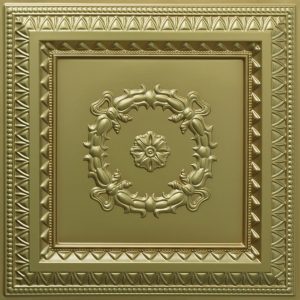 Rustic Traditional Brass Glue Up or Lay In, PVC 3D Decorative Ceiling Panel, 2 ft X 2 ft (60cm X 60cm), 4 sq ft (0.37 sq m) each - Single