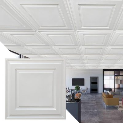 Modern Traditional Pearl White Lay In, PVC 3D Decorative Ceiling Panel, 2 ft X 2 ft (60cm X 60cm), 4 sq ft (0.37 sq m) each - Single