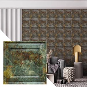 Rustic Traditional Simply Rustic Lay In, PVC 3D Decorative Ceiling Panel, 2 ft X 2 ft (60cm X 60cm), 4 sq ft (0.37 sq m) each - Single