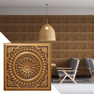 Rustic Floral Antique Gold Glue Up or Lay In, PVC 3D Decorative Ceiling Panel, 2 ft X 2 ft (60cm X 60cm), 4 sq ft (0.37 sq m) each - Single