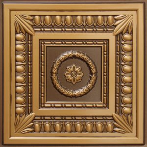 Rustic Botanical Antique Gold Glue Up or Lay In, PVC 3D Decorative Ceiling Panel, 2 ft X 2 ft (60cm X 60cm), 4 sq ft (0.37 sq m) each - Single