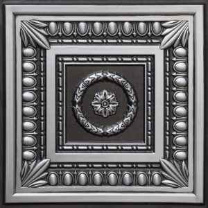 Rustic Botanical Antique Silver Glue Up or Lay In, PVC 3D Decorative Ceiling Panel, 2 ft X 2 ft (60cm X 60cm), 4 sq ft (0.37 sq m) each - Single