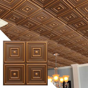 Rustic Patchwork Antique Gold Glue Up, PVC 3D Decorative Ceiling Panel, 2 ft X 2 ft (62cm X 62cm), 4 sq ft (0.37 sq m) each - Single