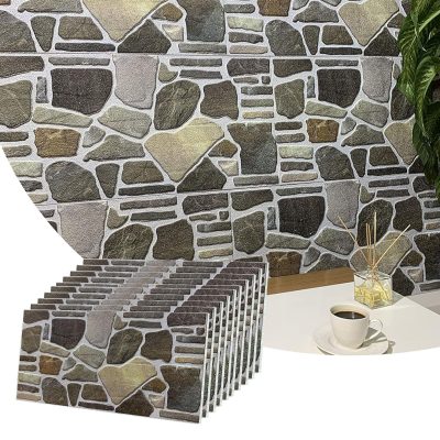 Dundee Deco 3D Wall Panels - Cladding, Charcoal Green Beige Stone Look Wall Paneling, Styrofoam Facing for Interior and Exterior, DIY, Set of 10, Covers 54 sq ft