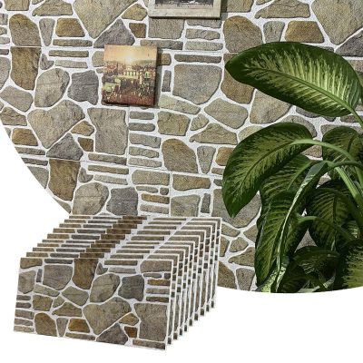 Dundee Deco 3D Wall Panels - Cladding, Grey Caramel White Stone Look Wall Paneling, Styrofoam Facing for Interior and Exterior Applications, DIY, Set of 10, Covers 54 sq ft