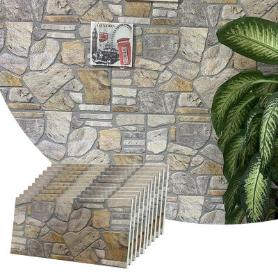 Dundee Deco 3D Wall Panels - Cladding, Grey Gold Stone Look Wall Paneling, Styrofoam Facing for Interior and Exterior Applications, DIY, Set of 10, Covers 54 sq ft