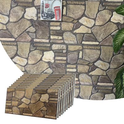 Dundee Deco 3D Wall Panels - Cladding, Brown Hazel Gold Stone Look Wall Paneling, Styrofoam Facing for Interior and Exterior Applications, DIY, Set of 10, Covers 54 sq ft