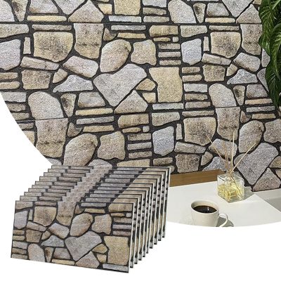 Dundee Deco 3D Wall Panels - Cladding, Ochre Brown Stone Look Wall Paneling, Styrofoam Facing for Interior and Exterior Applications, DIY, Set of 10, Covers 54 sq ft