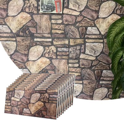 Dundee Deco 3D Wall Panels - Cladding, Mahogany Brown Stone Look Wall Paneling, Styrofoam Facing for Interior and Exterior Applications, DIY, Set of 10, Covers 54 sq ft