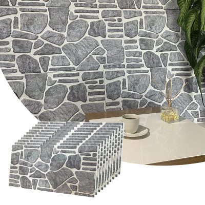 Dundee Deco 3D Wall Panels - Cladding, Bluish Grey White Stone Look Wall Paneling, Styrofoam Facing for Interior and Exterior Applications, DIY, Set of 10, Covers 54 sq ft