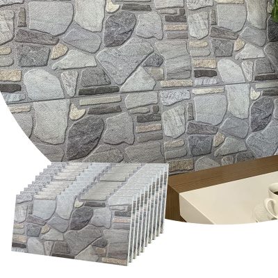 Dundee Deco 3D Wall Panels - Cladding, Grey Mauve Blue Stone Look Wall Paneling, Styrofoam Facing for Interior and Exterior Applications, DIY, Set of 10, Covers 54 sq ft