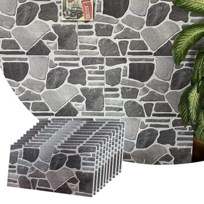 Dundee Deco 3D Wall Panels - Cladding, Charcoal Grey Silver Stone Look Wall Paneling, Styrofoam Facing for Interior and Exterior, DIY, Set of 10, Covers 54 sq ft